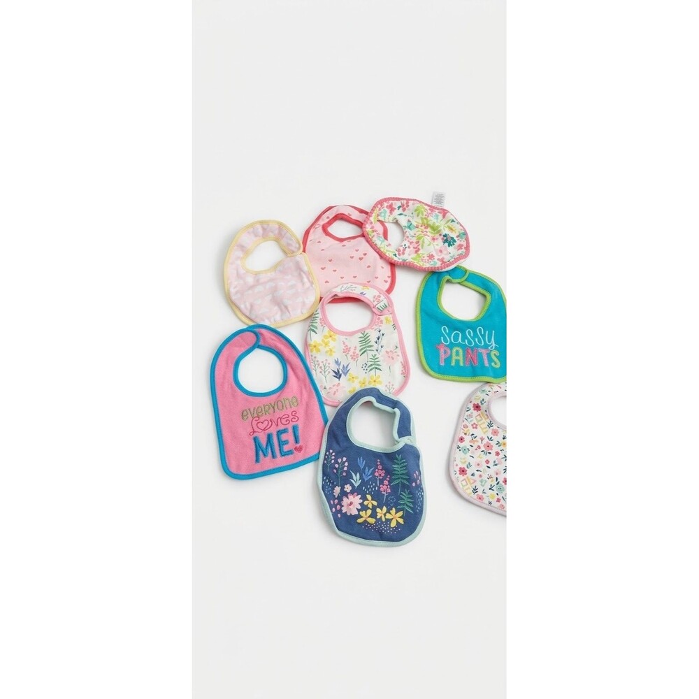 Lot of 8 Baby Girl Bibs Floral Pink Blue Embroidered Sassy Pants Everyone Loves